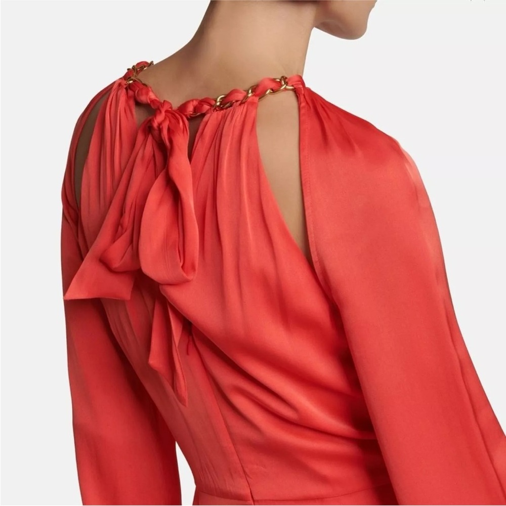 Veronica Beard silk blend, chain detail midi dress, sz 0, new, watermelon color - Picture 4 of 13